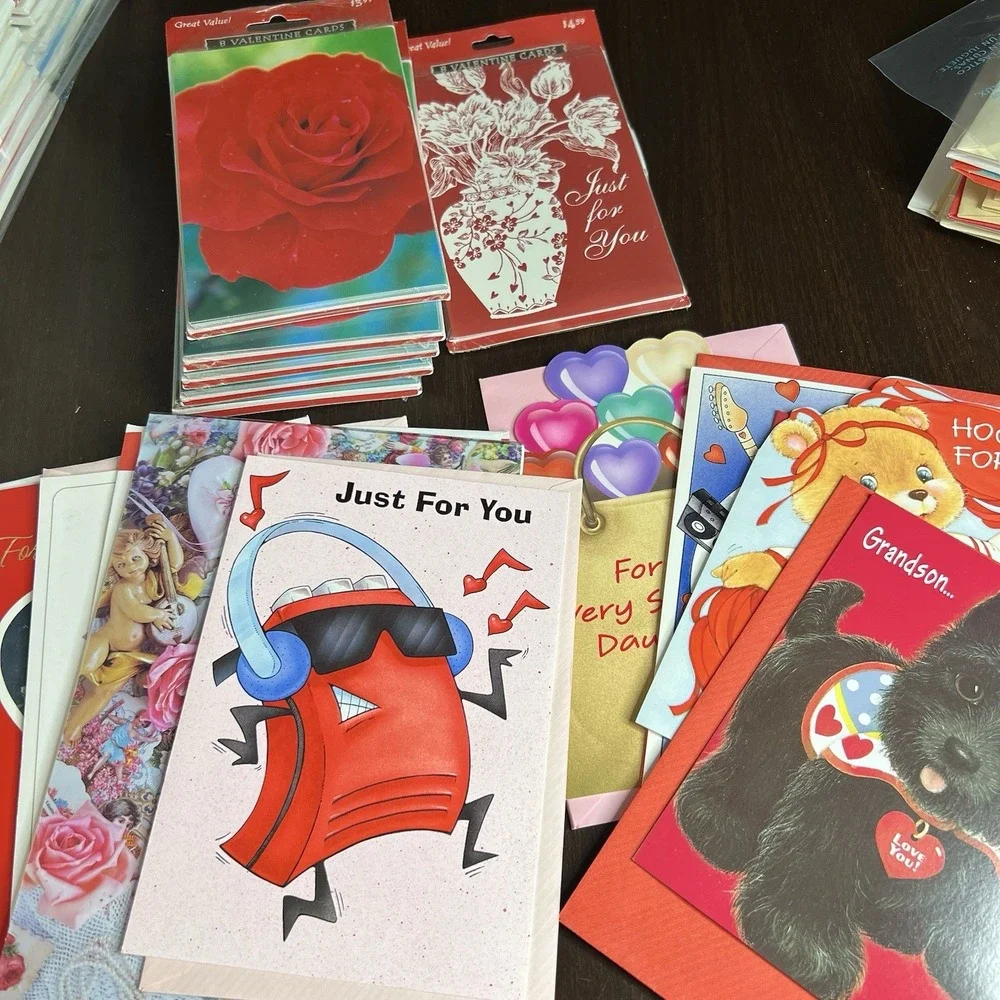 Lot Vintage Assorted Gibson Valentine Cards 11 Singles & 6 Sealed Packs Of 8 NOS